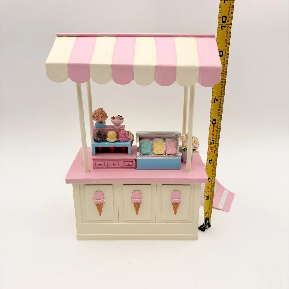 Sweet Treats Mini Ice Cream Cart Pink Display Striped Easter Pastel ‎ Décor